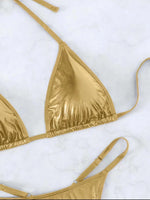 Sexy Metallic Gold Glitter Halter Bikinis Sets Two Pieces Women Thong Bandage Swimsuit Female Bathing Suit Swimwear Biquini