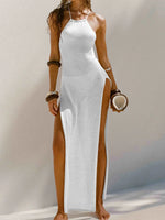 Sexy High Slit Crochet Knitted Tunic Beach Cover Up Long Dress Cover-ups Beach Dress Beach Wear Sarong Beachwear Female Women