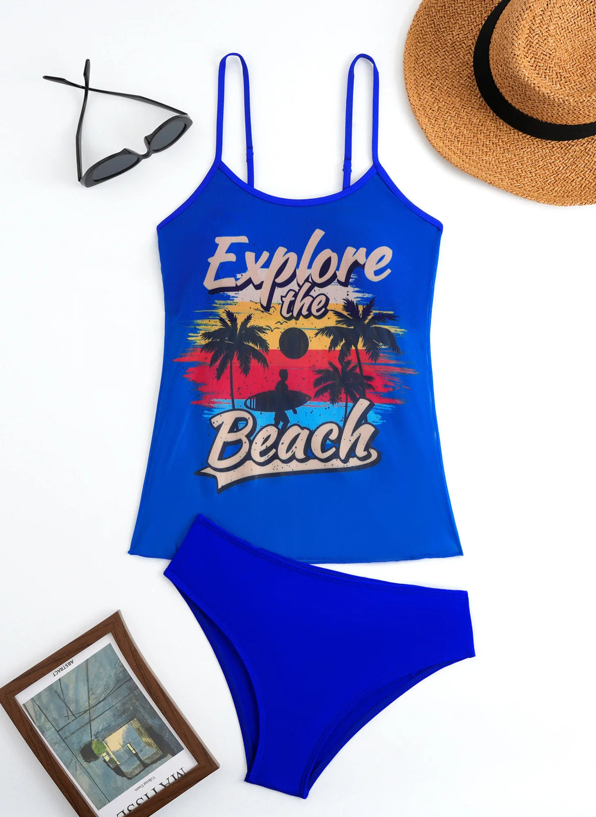 Summer Swimwear for Women Tankini Sets Swimsuit Vintage Padded Mesh Bathing Suit Print Beachwear Female Women's Swim Wear 2025