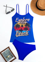 Summer Swimwear for Women Tankini Sets Swimsuit Vintage Padded Mesh Bathing Suit Print Beachwear Female Women's Swim Wear 2025