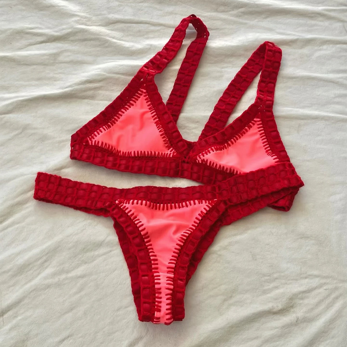 Crochet Bikini 2025 Bandeau Biquini Women Sexy Swimsuit Female Push Up Swimwear Solid Patchwork Bathing Suit Handhook Beachwear