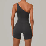 Summer One Shoulder Yoga Short Jumpsuit Women Sexy Cut Out Backless Scrunch Booty One Piece Suit Gym Workout Fitness Clothes