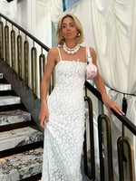 Foridol White Lace Sexy Summer Women Party Dress Beach Slip Bodycon Dress 2025 Spaghetti Strap Bowknot Floral Vestidos Sundress