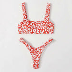 2 Pcs/Set Lady Swimwear Set Leopard Print Quick Dry Women Bathing Suit Slim Fit Wireless Summer Bikini Set For Beach