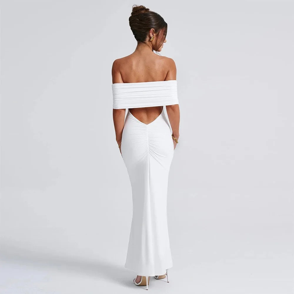 Temperament Slim Strapless Long Dress Women Solid Color Sexy Off-shoulder Backless Package Hip Sleeveless Club Party Dresses