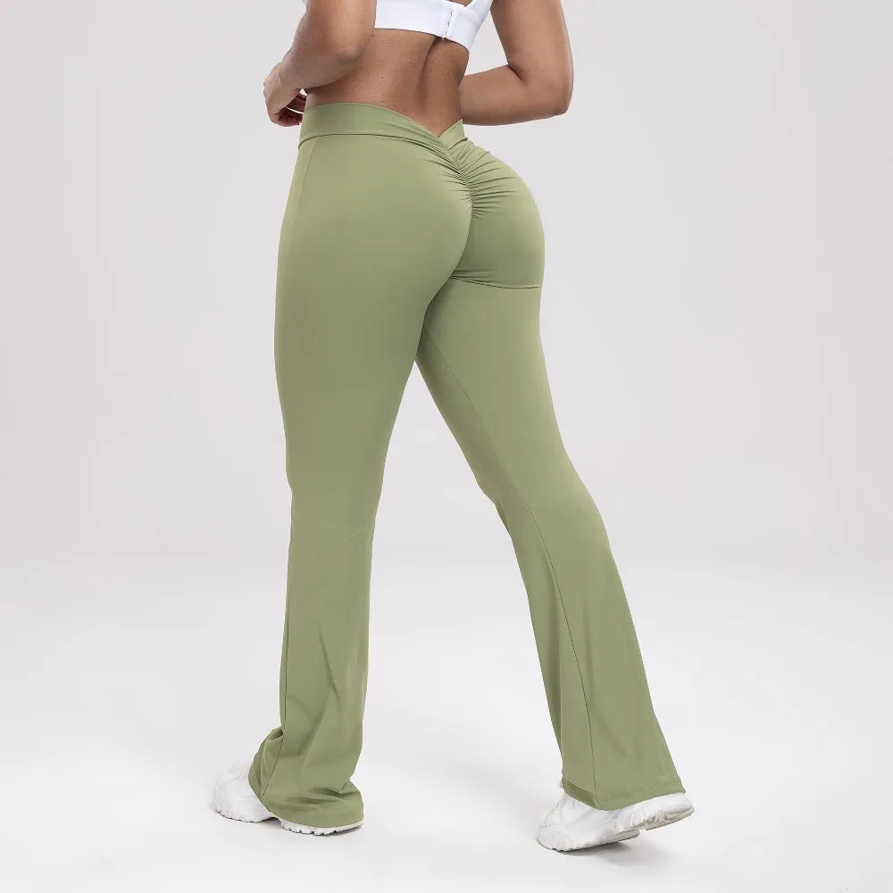TOUREG High Waisted Yoga Pants Women V-Shaped Back Flare Leggings Butt Lifting Sports Trousers for Fitness Running