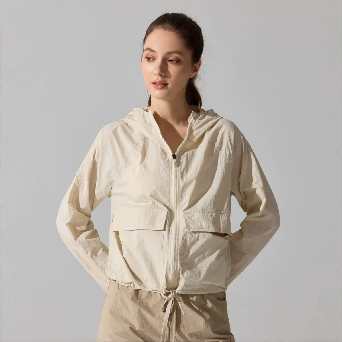 Outdoor Windproof Mountaineering Jacket Women Fashion Lightweight Sun Protection Sports Hooded Top Casual Loose Hiking Yoga Suit