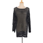 Long Sleeve Hollow Out Top Crochet Knitted Tunic Beach Cover Up Cover-ups Beach Dress Beach Wear Beachwear Female Women V4250