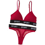 Women Lace Bra And Panties Set Sheer Polka Dot Lingerie Non-wire Bralette Sexy Low Rise Thongs Letter Band Mesh Underwear Set