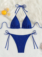 DEKA Triangular Shiny Bikini Set Sparkling Halter Strappy High Cut Bikini Female Thong Swimsuit Women Swimwear Bathing Suit