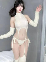 Sexy Backless Sweater Cosplay High Neck Socks Gloves Pure Desire Women Rompers Clothing Body Suits Sweet Sexy Women Top 1ZYF