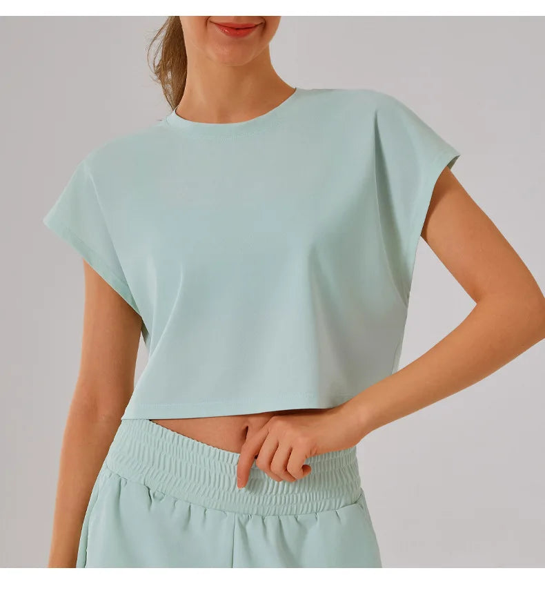 New Yoga Short Sleeve Women Running Fitness Shirt Summer Quick Drying Sleeveless Running Loose Fit Sports T-shirt Workout Top