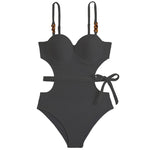 2026 Solid Color Wavy Fabric Bikini Set Cover Up Swimsuit For Women Push Up Ruffle One Pieces Swimwear Beach Bathing Suits