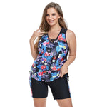 Women Leaves Print Tankini Swimwear Beach Sleeveless Tank Top High Waist Drawstring Side Panties Two Piece Swimsuit Large Size