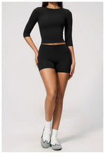 Yoga Sets Women Half Sleeve O Neck Slim Sports T Shirts High Waist Short Fitness Suit Outdoor Gym Running Workout Tracksuit