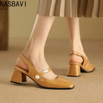 Elegant Slingback Sandals Women Summer Shoes Pink Black Silver Medium Heels Close Toe Office Party Shoes Female Large Size 45