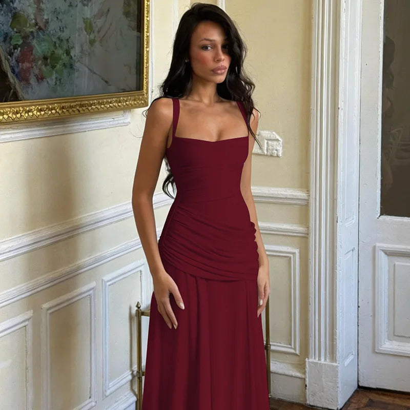 FDYOUI Fashion Sleeveless High Waist Tunics Long Maxi Dress Party Gowns Women Chic Backless Lace-up Folds Slim Evening Dresses