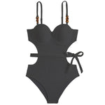 2026 Solid Color Wavy Fabric Bikini Set Cover Up Swimsuit For Women Push Up Ruffle One Pieces Swimwear Beach Bathing Suits