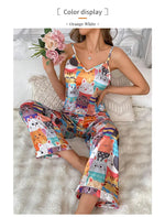 Pajama For Women Home Clothes Summer Satin Sleepwear Pj Set Sexy V Neck Cami Tops with Comfortable Elastic Pants Pyjama 2 Piece