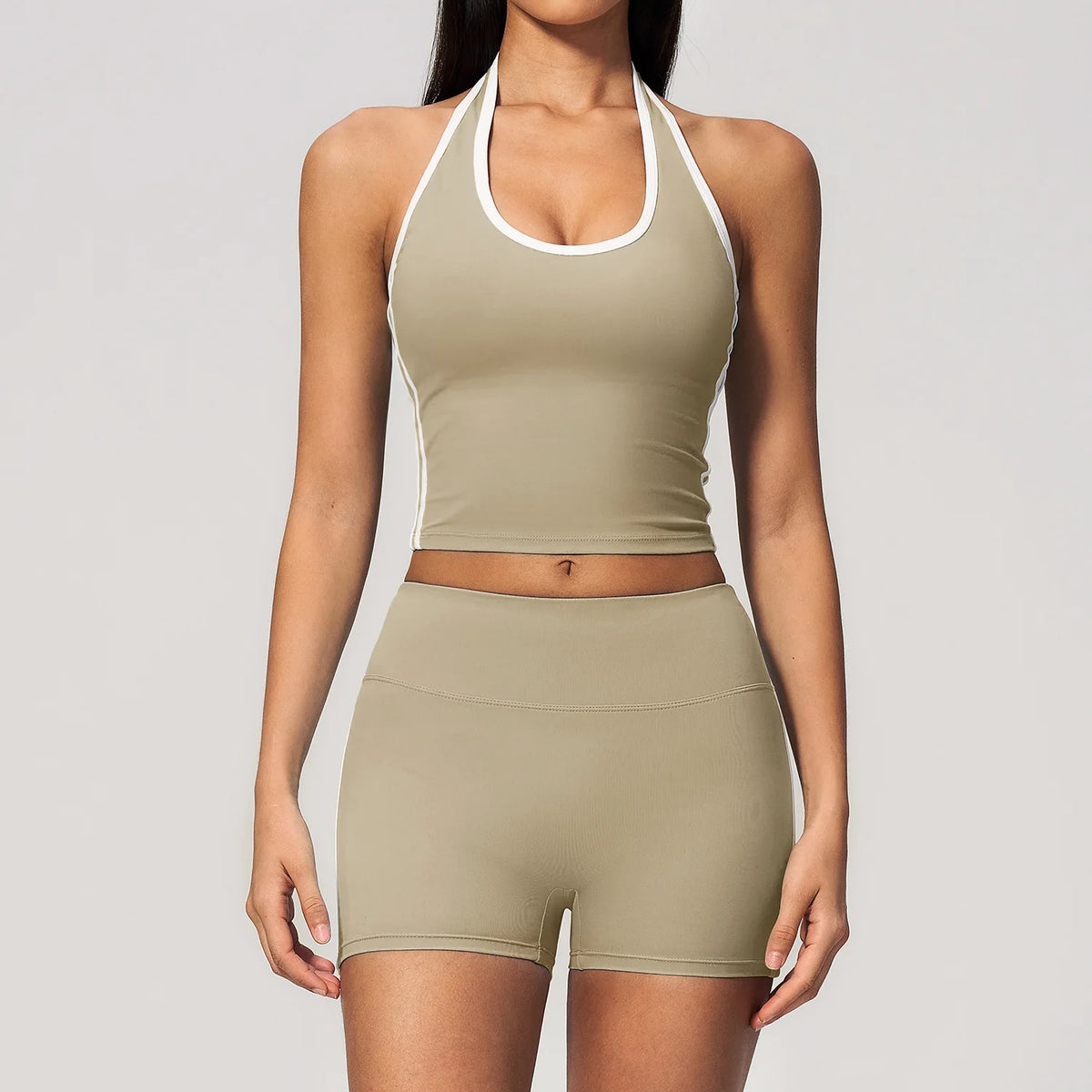 Naked Color Contrast Yoga Sets Women Hanging Neck Sports Vest Gym Clothes Breathable High Waist Shorts Fitness Suits Tracksuit