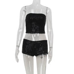 Ahagaga Sexy Club Sequins Women's Suits Sets Fashion Solid Slim Wrapping Chest Sleeveless Tracksuits 2Pcs (Tops+Short Pants)