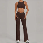 Women's Seamless Yoga Sets Sports Gym Fitness High Waist Hip-lifting Flared-pants Sleeveless Vest Workout Training Running Suits