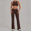 Women's Seamless Yoga Sets Sports Gym Fitness High Waist Hip-lifting Flared-pants Sleeveless Vest Workout Training Running Suits