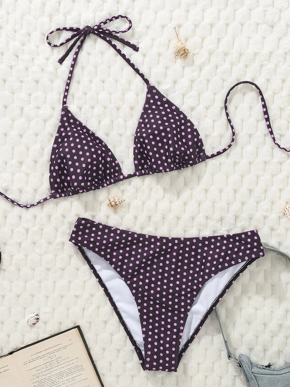 Sexy Black Polka Dot Print Bikini Set Women Halter Push Up Bra High Waist Swimsuit Bathing Suit Vacation Two Piece Swimwear 2026