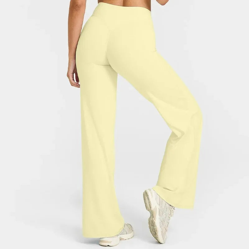 STOUREG Straight Leg Bottoms Women's Mid-Waist Yoga Pants GYM Leggings Naked Feel Pilates Running Sports Trousers