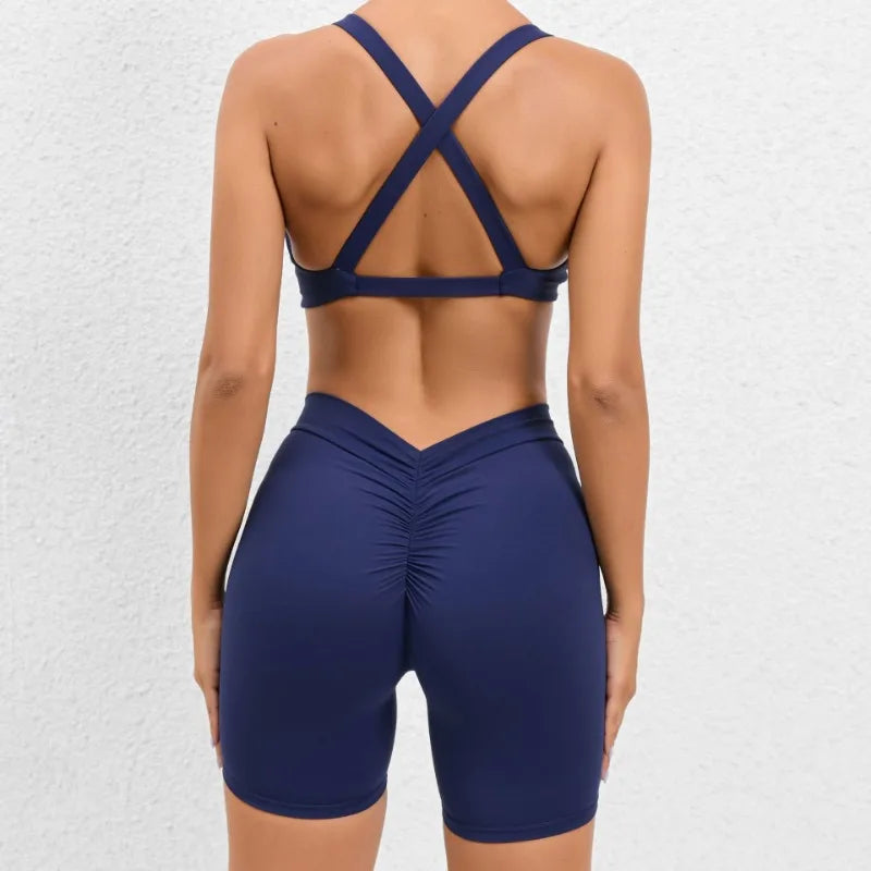 Seamless Yoga Fitness Sets Women High Waist Hip-Lifting Shorts & Sports Bra Workout for Running Gym