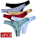 4Pcs/Set Cotton Panties Women Low-Rise Thong G-string Solid Breathable Stretchy Underwear Ladies Sexy T-back Lingerie M-XL