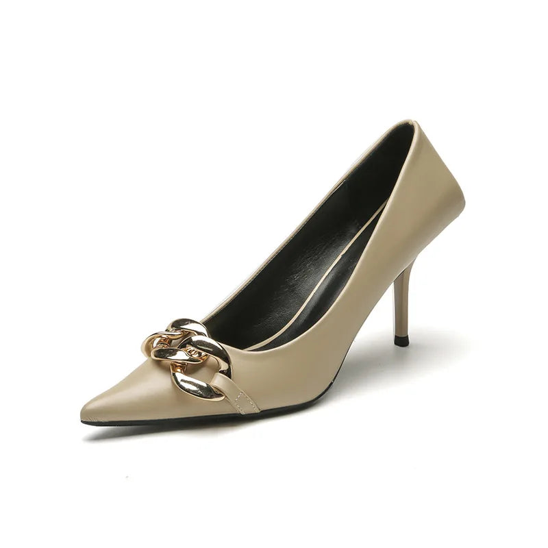 Women Pumps Luxury Female High Heels Metal Pointed Toe Professional Dress Party Ladies Office Shoe 2021Summer Fashion Large Size
