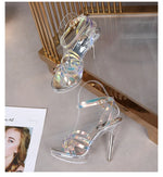 PVC Transparent Crystal Sandals Women Gold Silver Wedding Holographic Summer Jelly Shoes Ladies Thin High Heels Sandalias Mujer