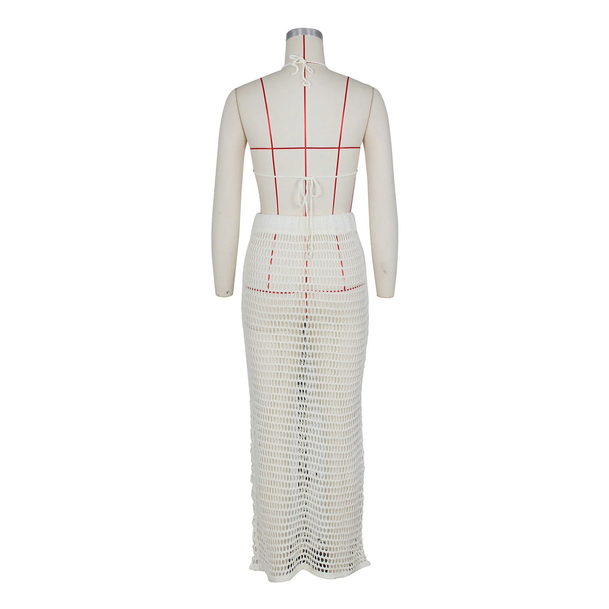 DEKA Beach Cover Up High Split Crochet Knitted Tunic Beach Dress Beach Wear Beachwear Women Long Knit Hollow Tassels Skirt Suit