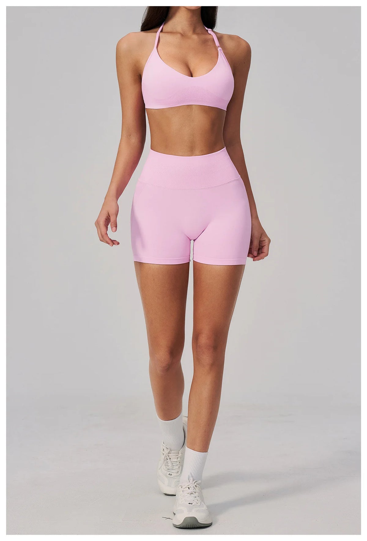 2 Pieces Seamless Yoga Sets Women Solid Color Sports Bra Tight Fitting Peach Buttocks Shorts Fitness Suit Gym Running Tracksuit