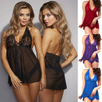 Summer Nightdress Open Back Sleeping Dress for Women Sexy Lingerie Halter Chemise Lace Babydoll Mesh Nightwear V Neck Teddy