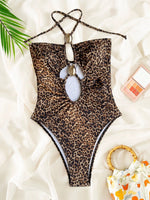 DEKA Solid Swimwear Women's New Hollow Out Metal One Piece Swimsuit High Elasticity Beach Vacation Style Halter Bikini Female