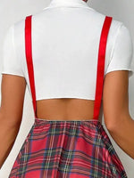 New Sexy Role Play Mesh JK Uniform Sexy Schoolgirl Outfit Women Corset Top Plaid Checkered Mini Skirt With Suspenders Charm TYHF