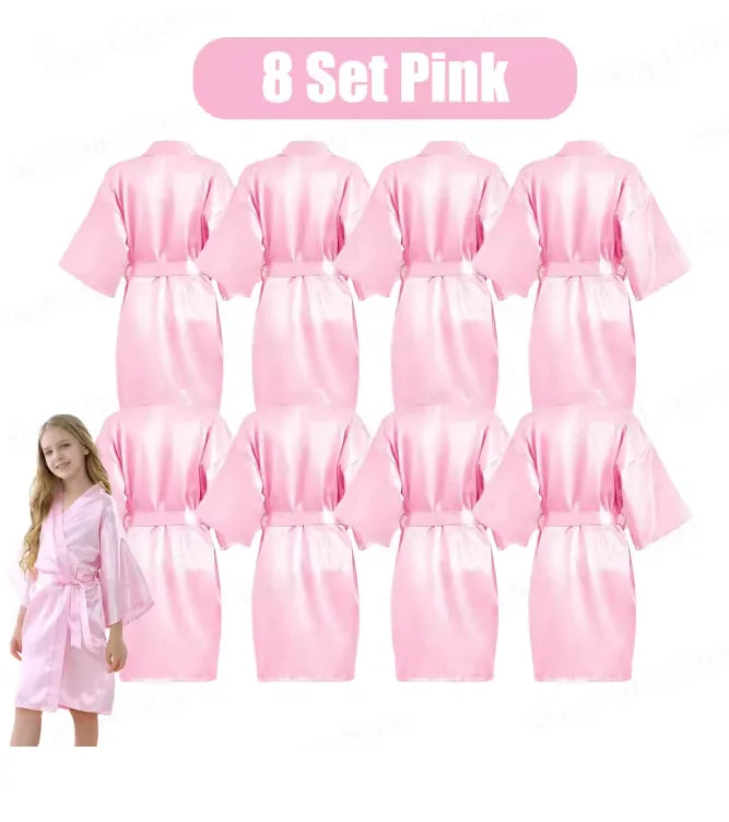 6-15Pcs Multicolors Spa Robes for Girls Spa Birthday Kimono for Girls Soft Silk Satin Slumber Sleepover Pyjama Party Supplies