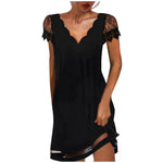 Womens Dresses Fashion Lace Mesh Patchwork Short Sleeve Bodysuit Clothes Elegant Temperament Party Knee Length Women Vestidos