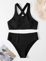 Criss Cross High Waist Bikinis 2024 Women Sexy Black Swimsuit Push Up Swimwear Female Bathing Suit Swimming Summer Beachwear