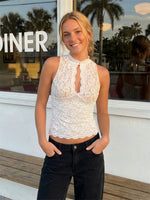Women Retro Tank Tops Cut Out Mockneck Sleeveless Slim Fit Vest Trendy Summer Lace Corset Streetwear