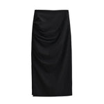 2026 New Pleated Side High Slit Half Length Skirt Women's Summer Spicy Girl Pure Desire Slim Wrap Hip Solid A-line Skirt 7MHN