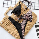2026 Sexy Bikini Women Swimwear Swimsuit Leopard Patchwork Double-rope Halter Bikinis Set Bathing Suit Beach Bikinis Para Mujer