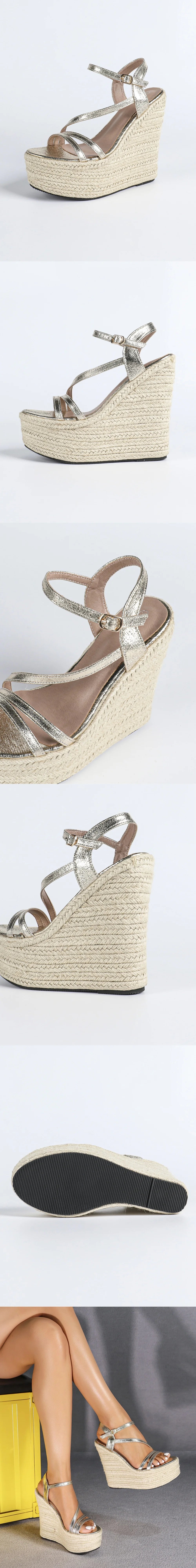 2026 New Big Size 43 Summer Bohemain Espadrilles Wedges Sandals Women High Heels ShoesAnkle Strap Platform Sandals