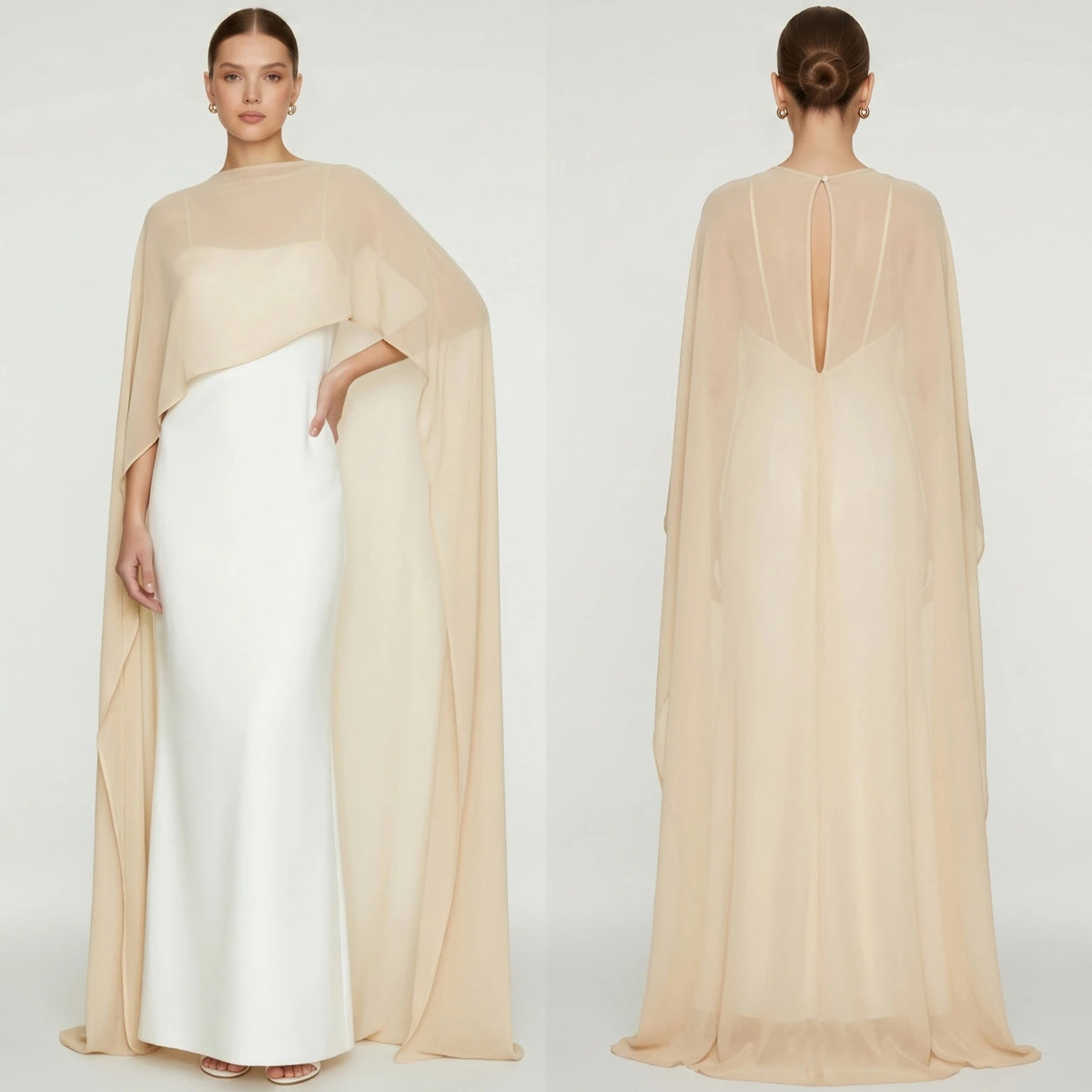 Women's Sheer Chiffon Cape Bat Sleeve Floor Length Shawl Elegant Cover Up Tops Party Evening Cape Blouse f
