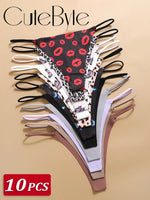 10Pcs/Set Seamless Thong Women Thin Strap Low Waist High Flexibility Panties Underwear Ladies Briefs T-back Comfortable Women