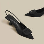Brand Woman Slingback Shoes FashionSpring New Ladies High Heels Elegant Med Heel Pointed Toe Slip on Sandal Mules