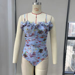 New 2Pcs Ruffle Swimsuit Women Sexy Bikini Strappy Swimwear Floral Bikini Push Up Biquini Female Bathingsuit Slimming Beachwear