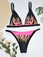Fire Print Bikini Sexy Off Shouler Women Swimsuit Push Up Plaid Swimwear Brazilian Bikini Set Bathing Suit Trajes De Baño Mujer